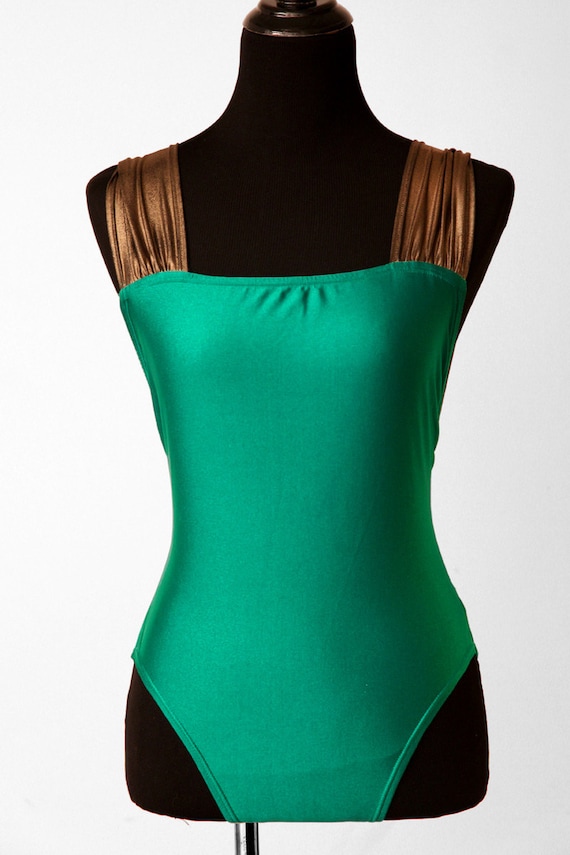 Vintage emerald green and bronze one-piece swimsuit size