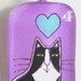 Tuxedo Cat Glass Pendant SALE/ Lavender Violet with Blue Heart