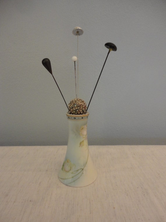 Porcelain Hat Pin Holder with Hat Pins by Johann by coleuscottage