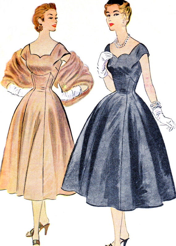 1950s Evening Dress Pattern McCalls 9827 Full Skirt Shaped