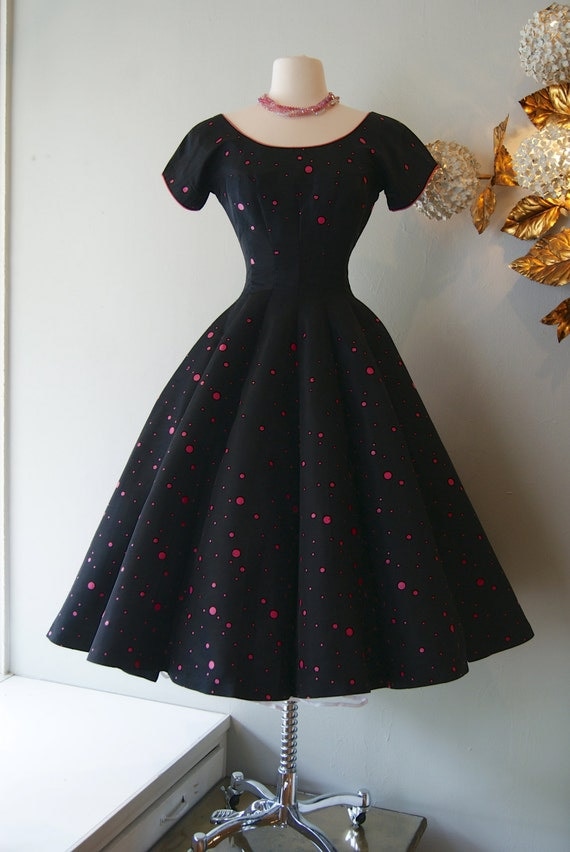 1950s Dress // Vintage 50s Hot Pink Polka Dot by xtabayvintage