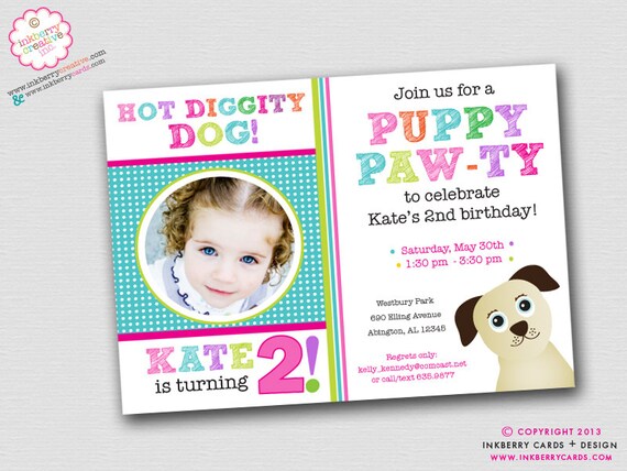 Puppy Paw-ty - Dog Theme Birthday Party Invitation (Digital File OR Cardstock Printed Cards Also Available) Il_570xn