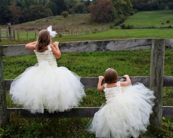 ButterCream - Flower Girl Tulle Skirt in Ivory - Sewn long length tutu skirt - choose your size and length - for weddings, portraits