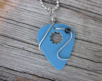 Guitar pick pendant // Music jewelry // Blue guitar pick necklace // onyx guitar pick jewelry