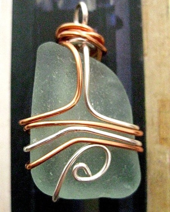 Irish Beach Glass & Copper Pendant or Ornament. Optional Chain. Stirring Sea