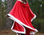 Hooded Red Velvet Cape or Poncho with White Fur Trim