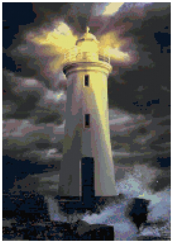 Lighthouse at Night Counted Cross Stitch Pattern