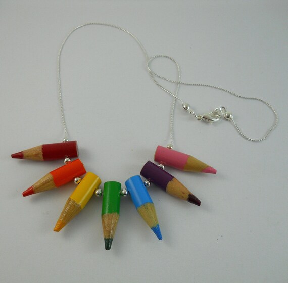 Colored Pencil Necklace Jewelry Upcycled Beaded Teacher