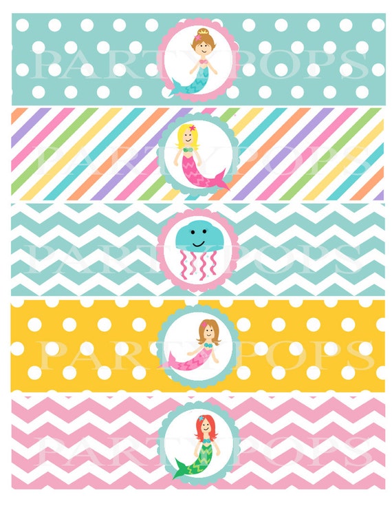 DIY Mermaid Party Printable, Water Bottle, Milk Bottle Labels, Napkin ...