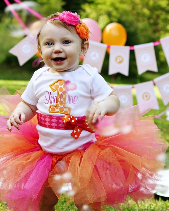 Items similar to First Birthday Girl Bodysuit, Pink and Orange