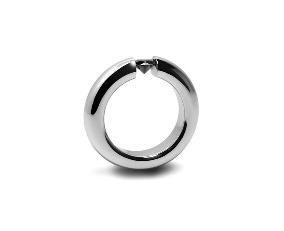 Simple Black Diamond Tension Set Ring in Stainlesss Steel