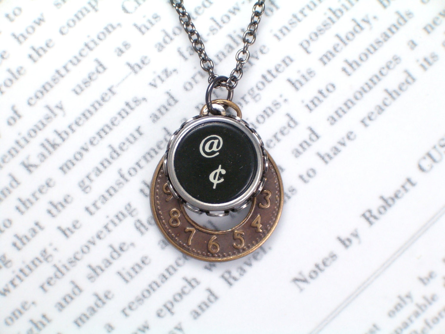 Typewriter Key Necklace With Clock Charm Typewriter Key