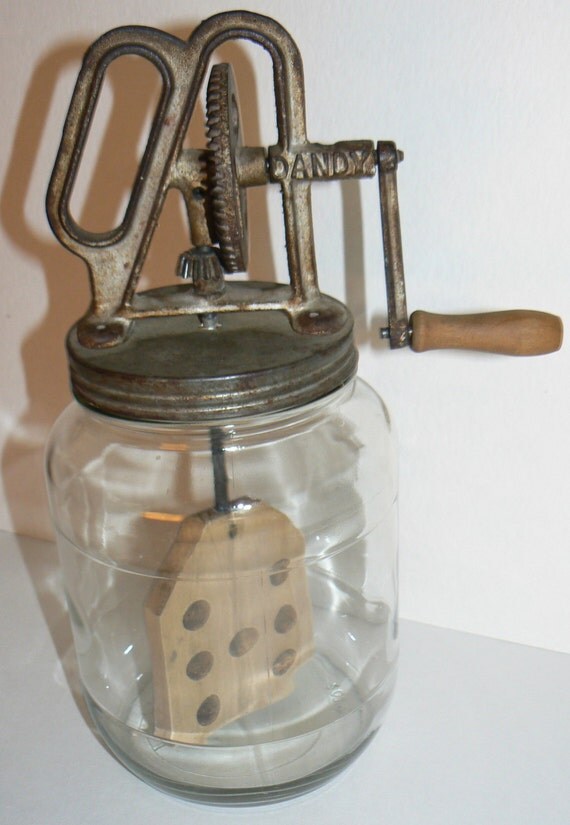 1920s Gem DANDY Antique Kitchen Butter Churn Hand Crank Wooden