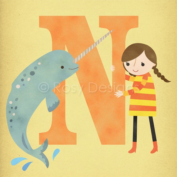 N is for Narwhal Customizable 8x10 Alphabet by rosydesignsonline