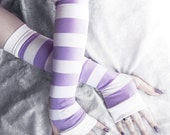 Thoughts of Allium - White & Lavender Lilac Light Purple Striped Cotton Arm Warmers  - Gothic Belly Dance Tribal Yoga Cycling Orchid Violet
