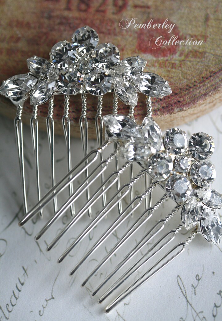 Rhinestone Hair Combs Pair Bridal Hair Combs 2528