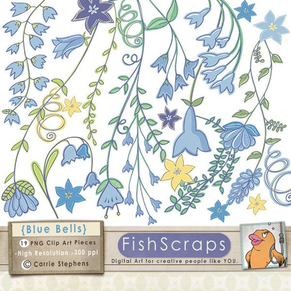 50% Sale - Flower Clip Art - Blue Bells - Flower Vine ClipArt - Lavender - Hand Drawn - Floral Images - Digital Graphics - Spring Clip Art Il_570xn