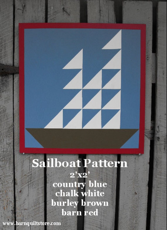 Items similar to Painted Wood Barn Quilt, Sailboat Pattern ...