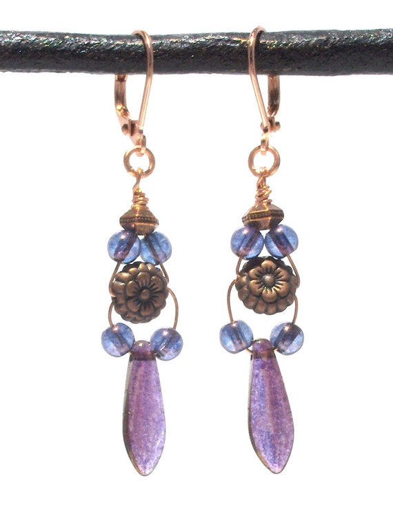 Items similar to Purple Bohemian Glass Dangle Earrings on Etsy