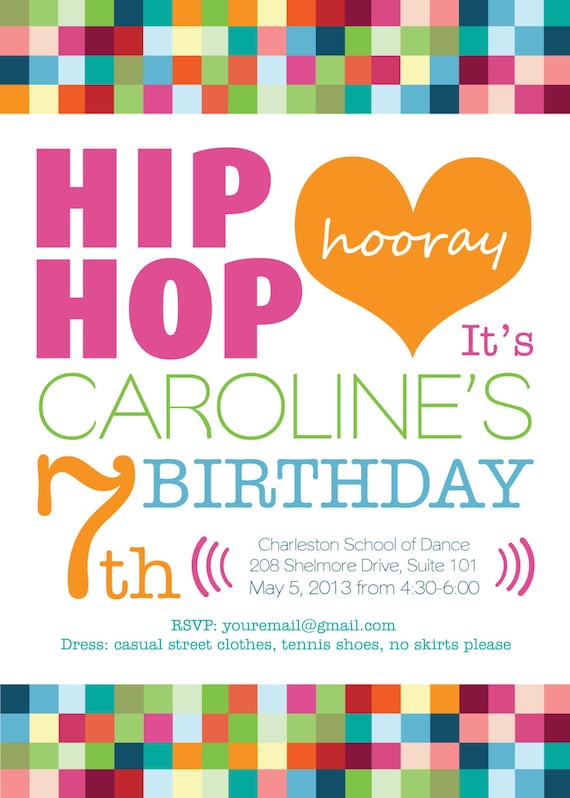 Hip Hop Dance Birthday Party Invitations 8