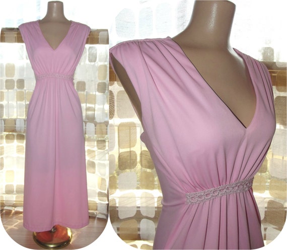 Vintage 70s Plus Size PINK Grecian Goddess Maxi Dress 1X 2X
