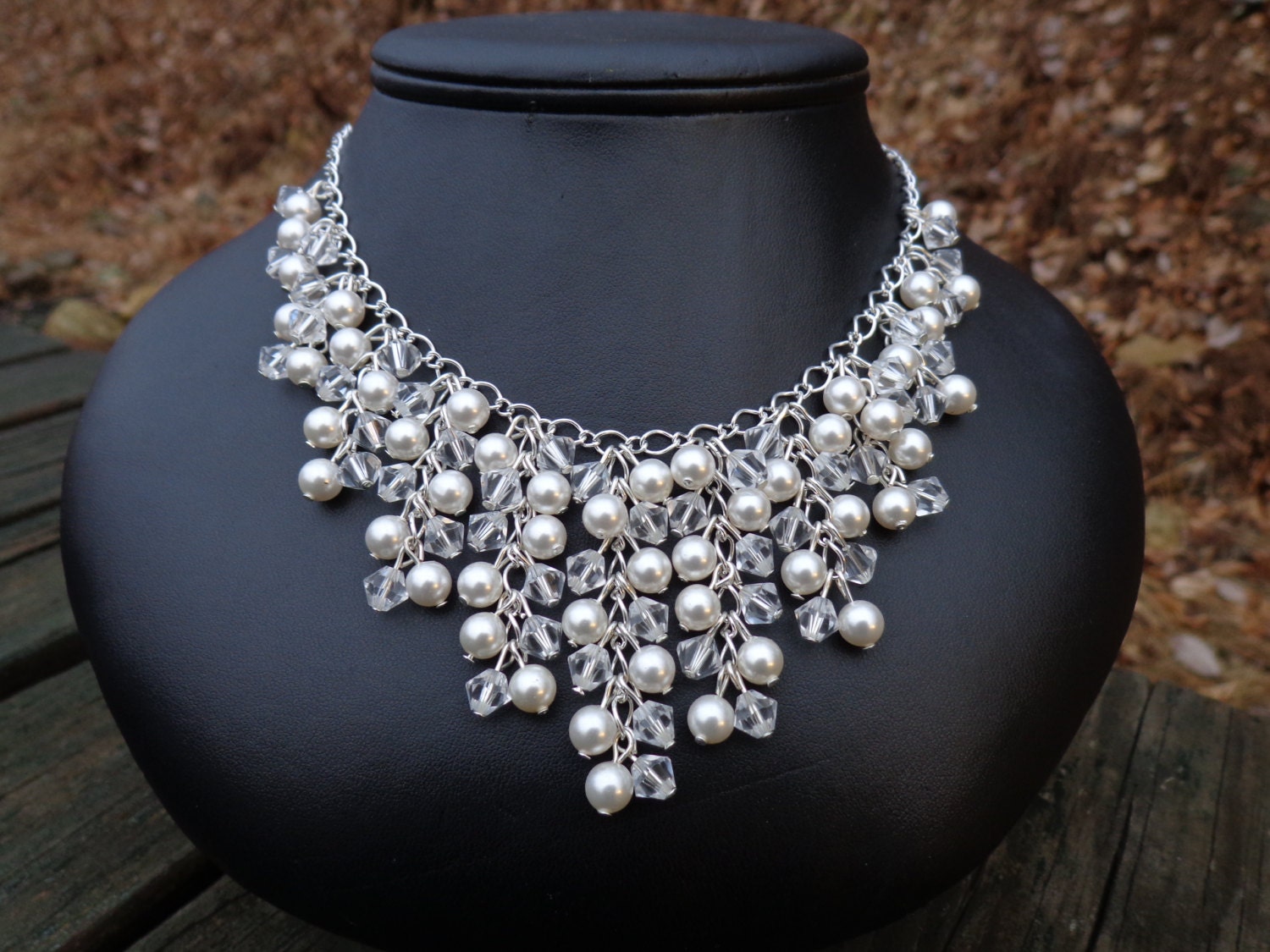 Marie Necklace: Swarovski Pearls and Crystals Bib Style