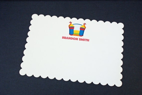 Personalized / Thank You Flat Note Card - Boy's Bounce House Birthday Party Theme Il_570xn