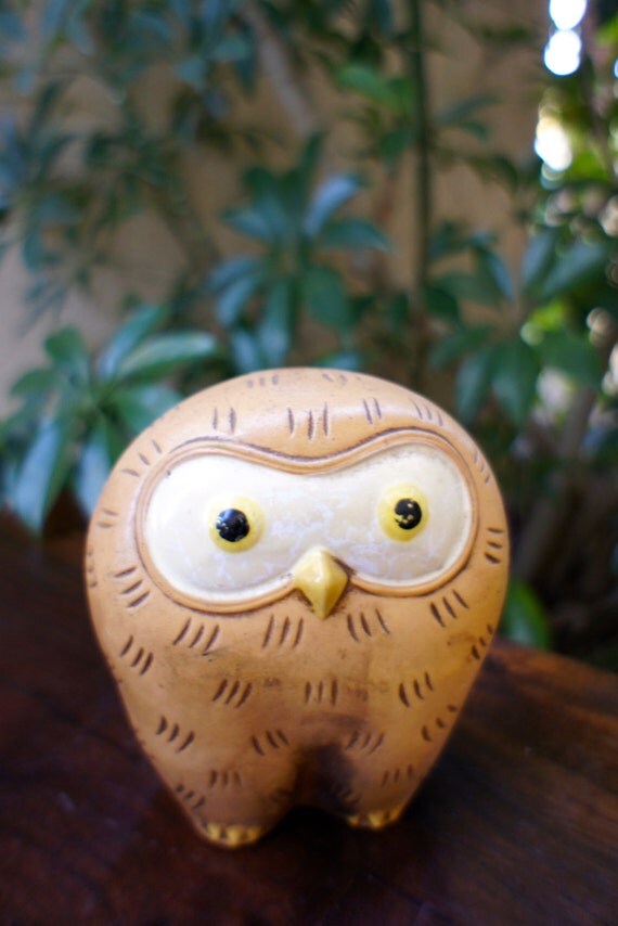 Vintage Owl Piggy Bank Mid Century Pottery by TheLionsDenStudio