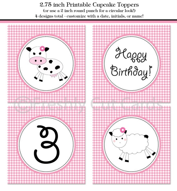 Gingham Girl Farm Matching Cupcake Toppers Il_570xn