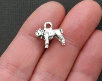 5 Bulldog Charms Antique Silver Tone 3D - SC1670