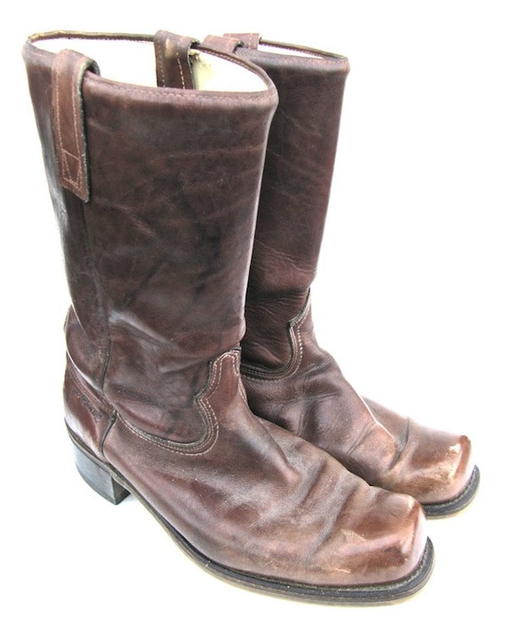 Items similar to Rio Grande Brown Leather Square Toe Boots Sz 10.5 EE ...