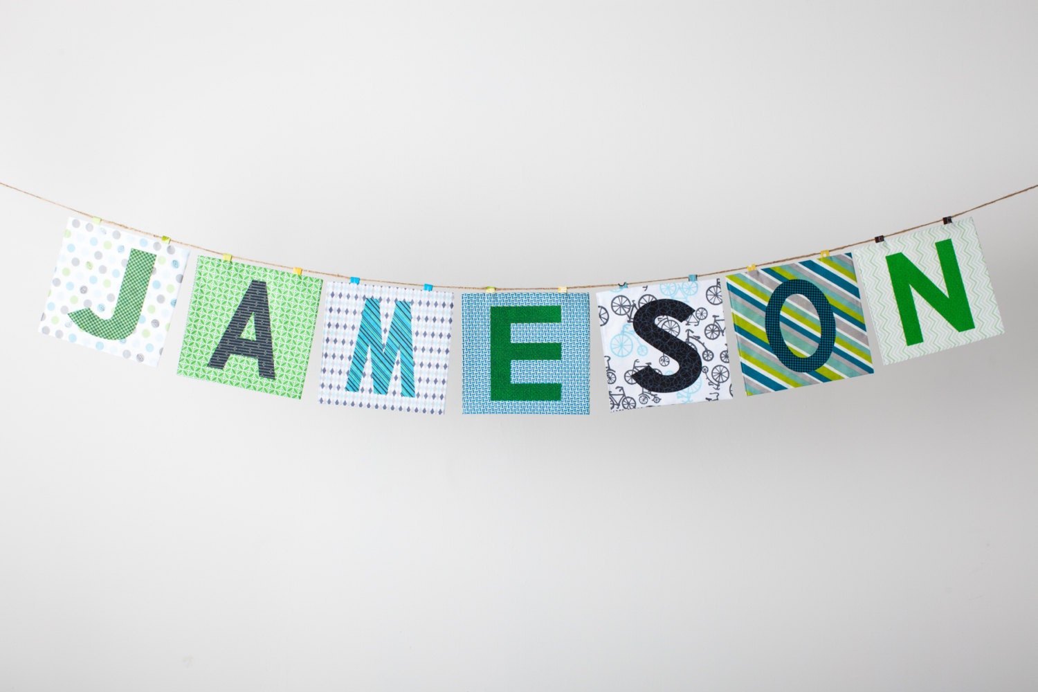 Custom Fabric Applique Name Banner in the JAMESON Collection