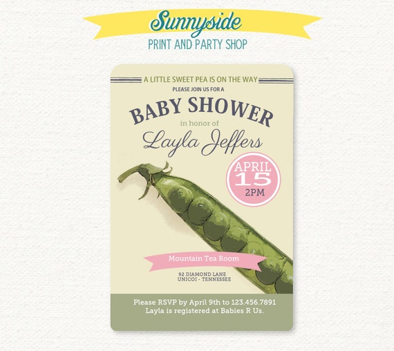 SWEET PEA Baby Shower Invitation - Printable Baby Shower Invite - Sweet Pea - Pink, Blue or Green Il_570xn