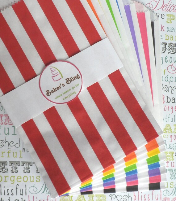 Items similar to 150 Rainbow Stripe Party Bags, Rainbow Stripe Candy Bags, Popcorn Bags, Favor
