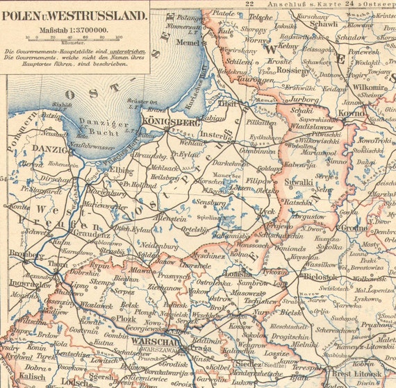 1893 Original Antique Dated Map of Poland by CabinetOfTreasures