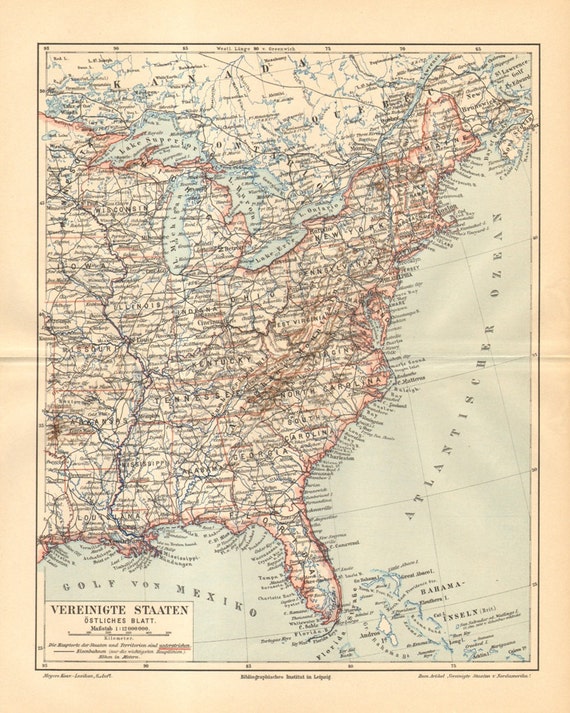 1908 Original Antique Map Of The Eastern By Cabinetoftreasures