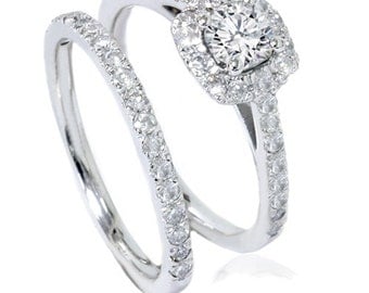 15CT Diamond Engagement Ring Matc hing Wedding Band Cushion Halo Set ...