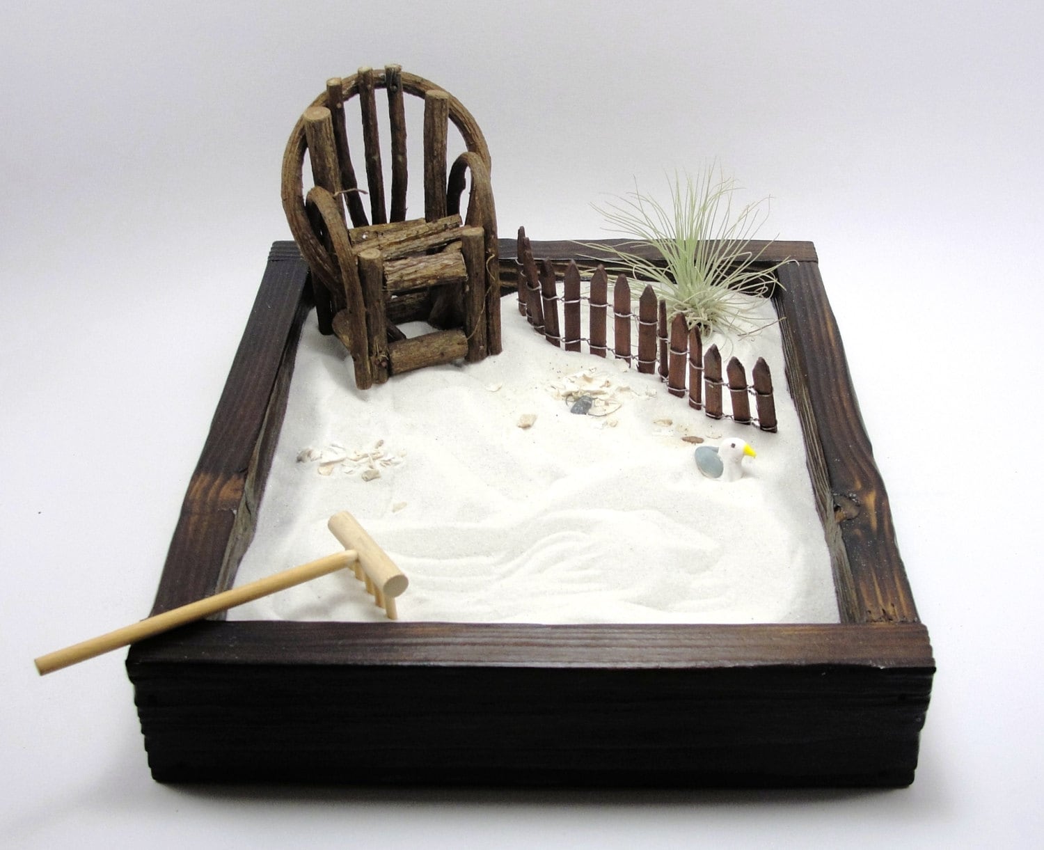 miniature zen beach garden kit burnt cedar box by ScrapwoodStudio