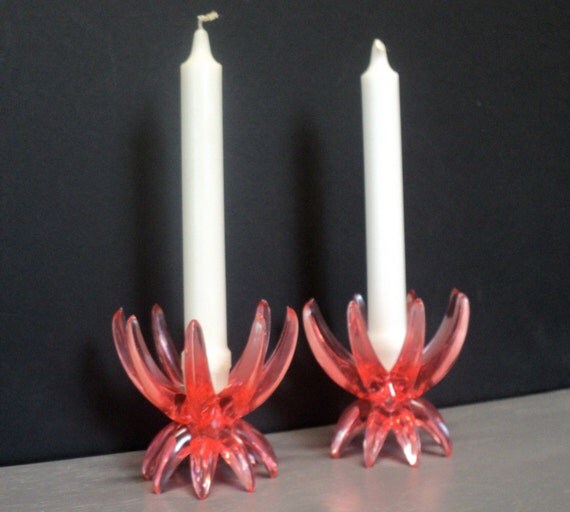 Gorgeous CORAL candle holder sticks set