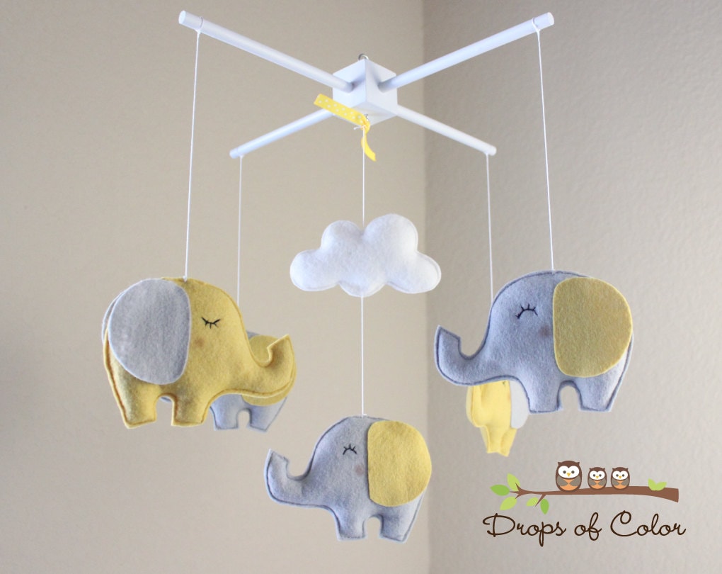 Baby Mobile Elephant Mobile Yellow and Gray Baby Crib