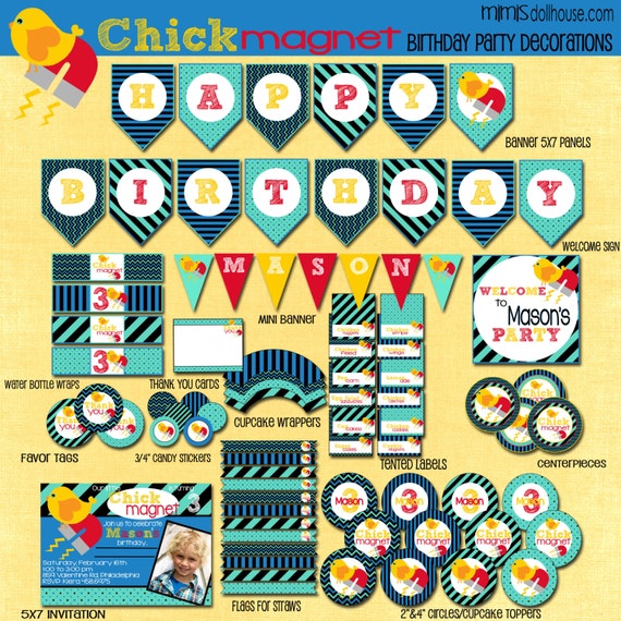 Chick Magnet Decorations- Printable Chick Magnet Birthday Party Decorations- Chick Magnet Birthday Party PDF/JPEG Il_570xn