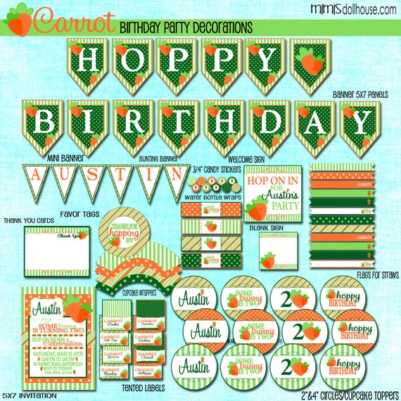 Carrot Party Decorations- Printable Easter Birthday Party Decorations- Carrot Easter Birthday Party PDF/JPEG Il_570xn