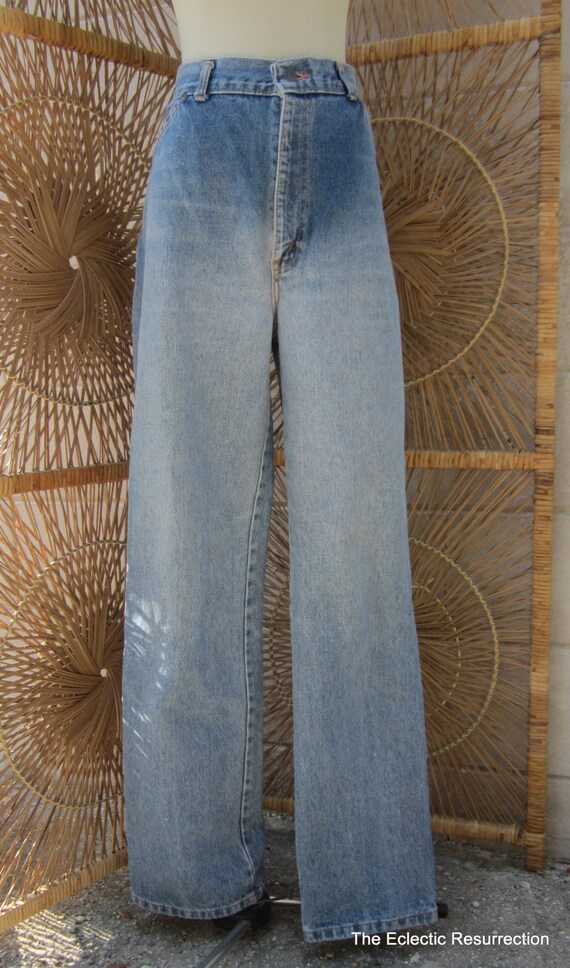 Vintage 1970s Flare Jeans-High Waisted-Chic Brand-Stonewash