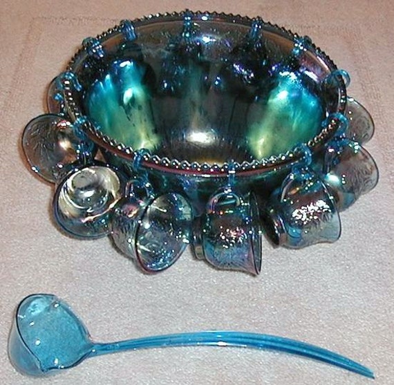 Indiana Carnival Glass Punch Bowl Set IRIDESCENT by OldMillVintage