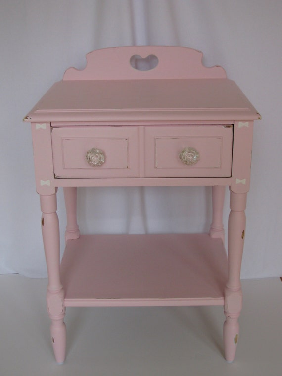 Pink Shabby Chic Bedside Table Rose Glass Drawer Knobs