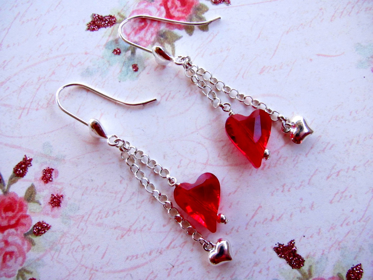 Red Heart Earrings Valentine Earrings Swarovski Earrings