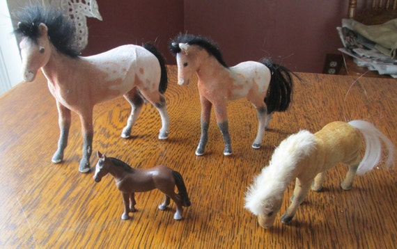 Lot of 4 Vintage Flocked Plastic Horses by AppalachianRevival