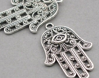 Hamsa Charms Hamsa Hand Antique Silver Antique Bronze 4pcs pendant beads 28X42mm CM0070S CM0070B