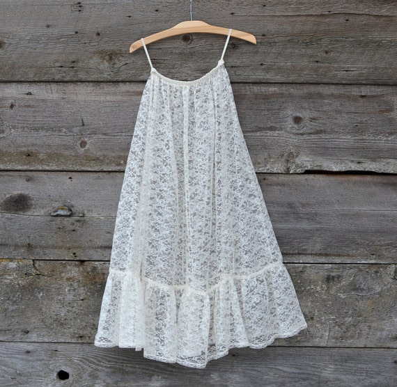 White Lace Petticoat Ruffle Bottom Slip by RoslynVTGTradingCo