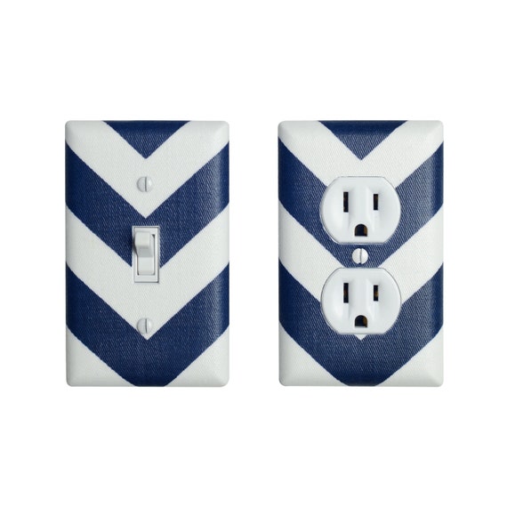 Chevron Light Switch Plate & Outlet Cover SET / Navy Blue and